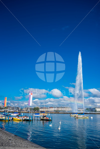 Geneva Switzerland, Lake, Fountain and Hotels - Stock Media Bay