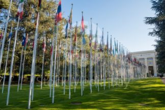 Geneva, Switzerland, UN Flags and Gate - Stock Media Bay